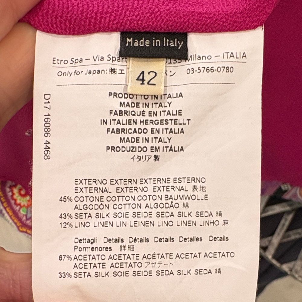 Etro Vibrant Paisley  Jacket with Pink, Green and Black Accents. - Picture 5 of 8